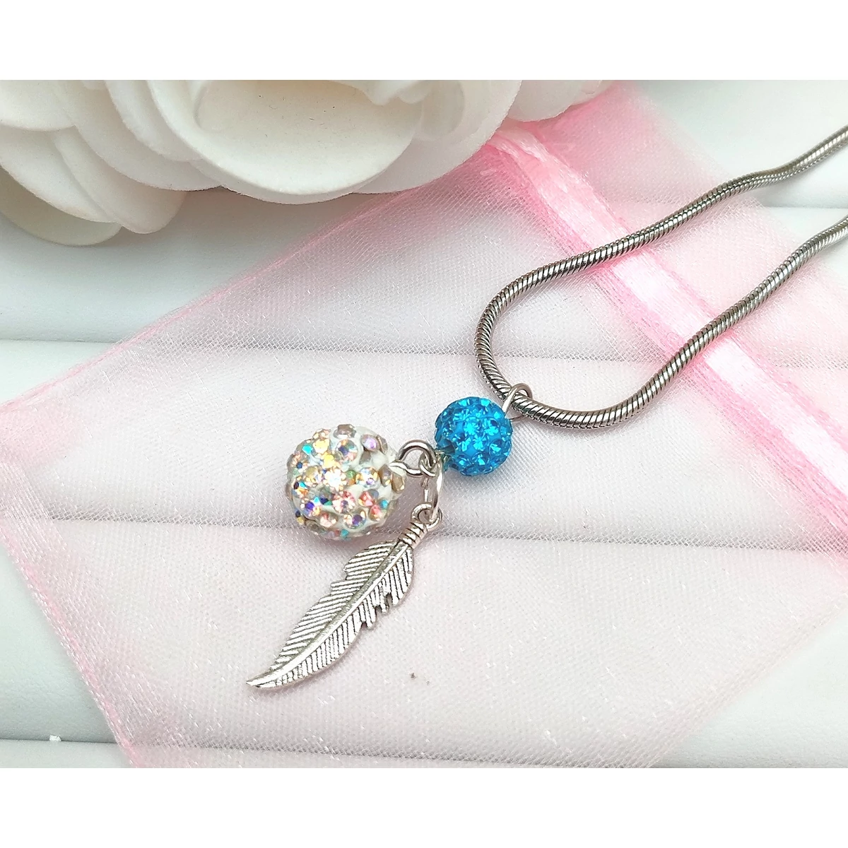Shamballa medál angyalszárnnyal , bőrbarát nyakláccal