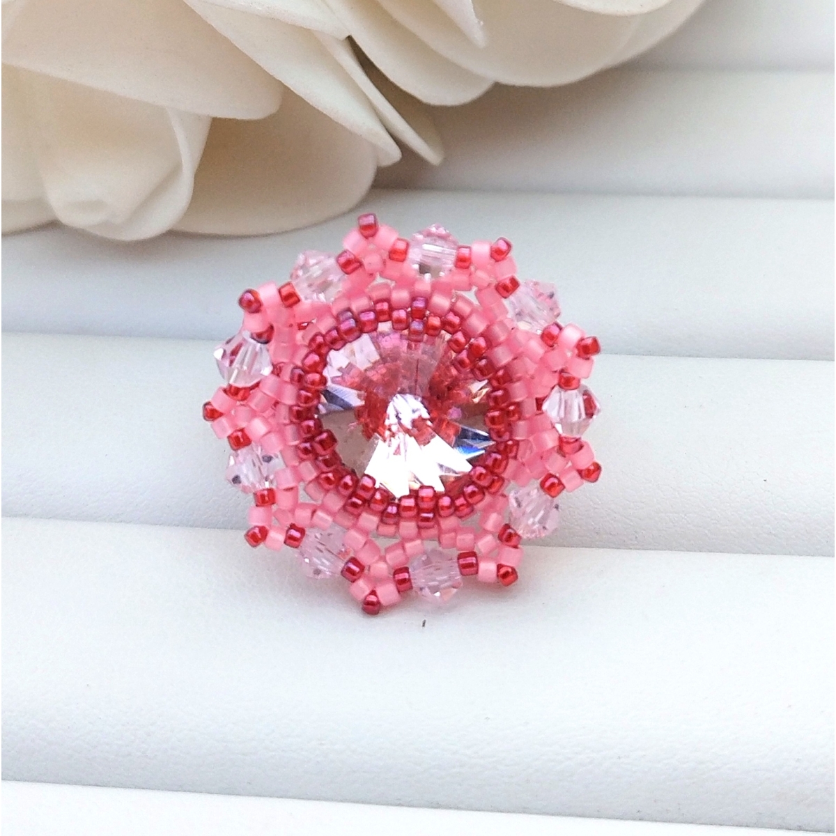 Japán delica gyöngy gyűrű rivoli kristállyal 57-59