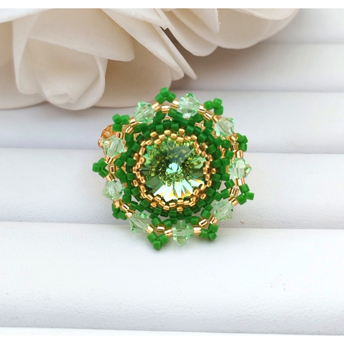 Japán delica gyöngy gyűrű rivoli kristállyal 59-60