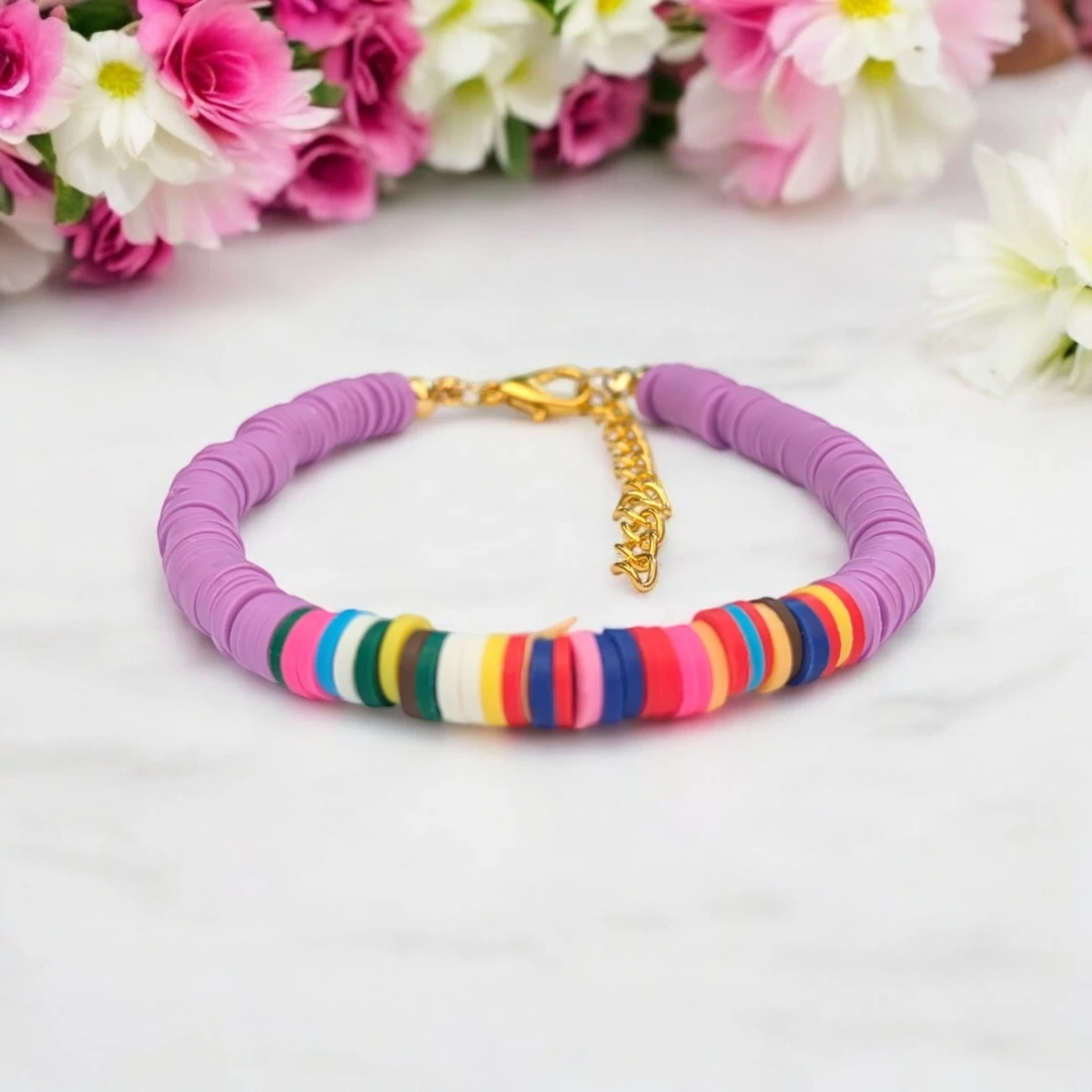 Polymer Heishi korong karkötő lila