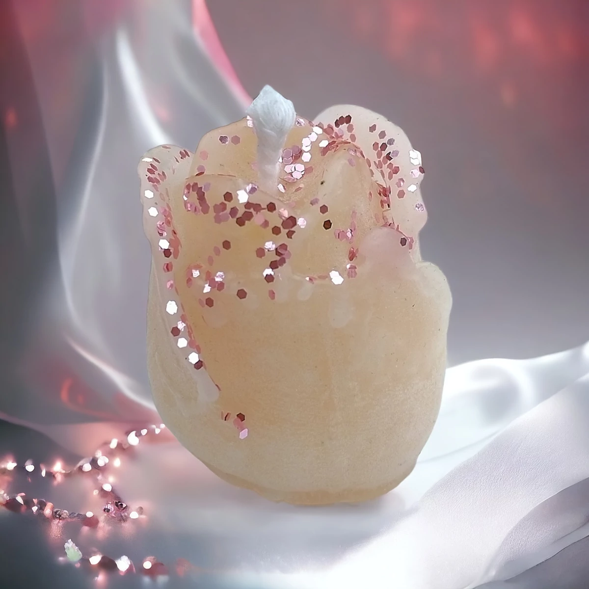  Rózsa bimbó formájú gyertya advent illattal pink csillámmal 