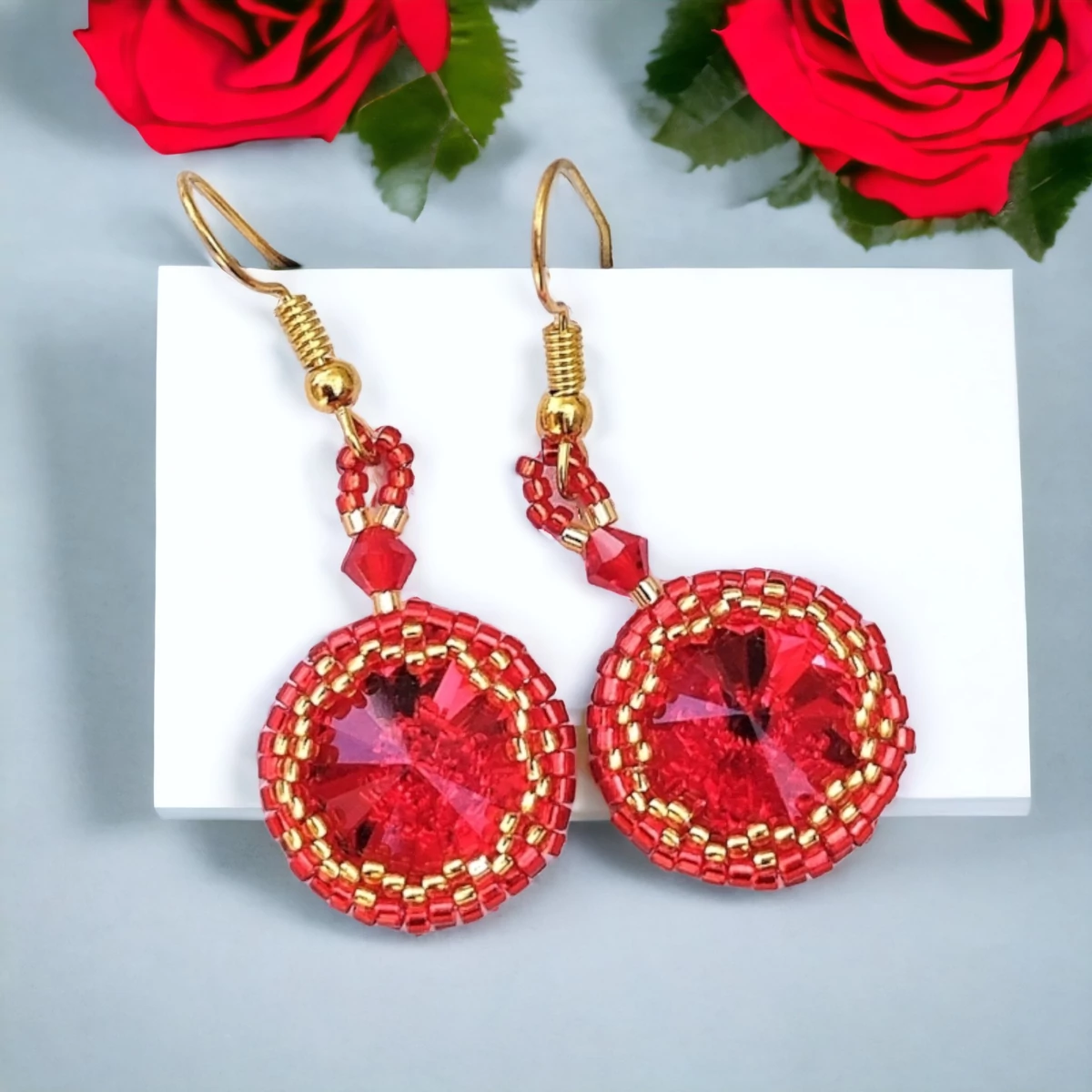 Rivoli/swarovski kristály fülbevaló japán delica gyöngyben 