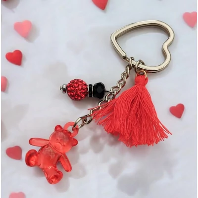Love maci/shamballa/fazettált kristály medálos szív kulcstartó 