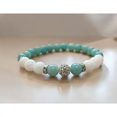 Amazonit -jade karkötő rozetta és shamballa beszúrással 