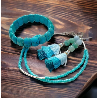 Türkinit/amazonit/akvamarin szett Japán delica gyönggyel kombinálva 