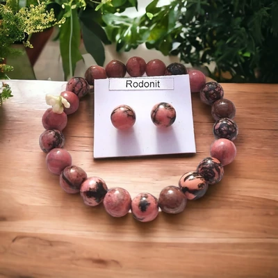 Rodonit szett nemesacél fülbevalóval 