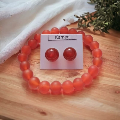 Karneol szett nemesacél fülbevalóval 
