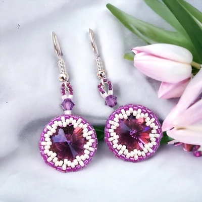 Rivoli/swarovski kristály fülbevaló japán delica gyöngyben 