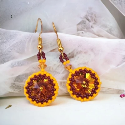 Rivoli/swarovski kristály fülbevaló japán delica gyöngyben 