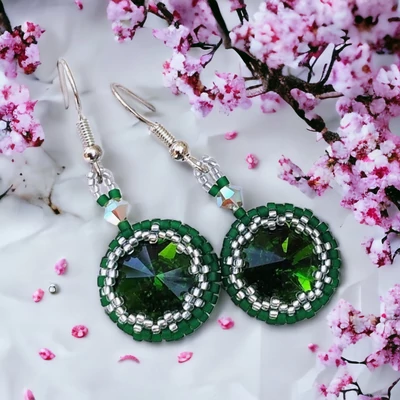 Rivoli/swarovski kristály fülbevaló japán delica gyöngyben 