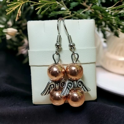 Hematit rose gold angyalkás fülbevaló