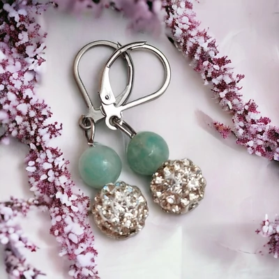 Nemesacél kapcsos shamballa/amazonit fülbevaló 