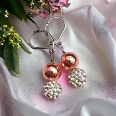 Nemesacél kapcsos shamballa fülbevaló rose hematittal 