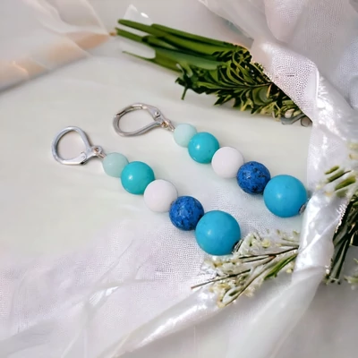 Akvamarin/jade/lapis lazuli/türkinit/ fülbevaló AJLLT 